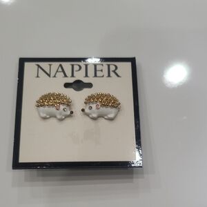Napier Gold and White Hedgehog Kids Earrings